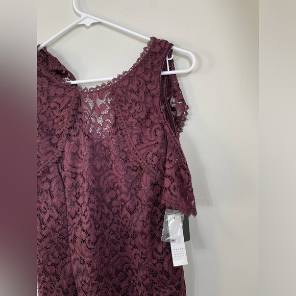 WHBM Elegant Lace Cold Shoulder Dress Burgundy Wedding Events Cocktail Sz 6 NWT - Picture 3 of 16